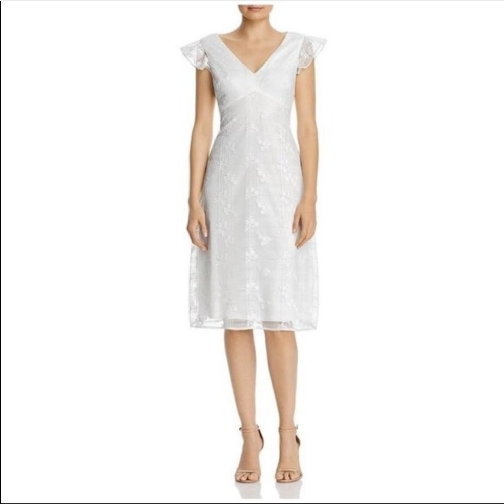Adrianna Papell Plaid Ditsy V Neck A Line Midi Dress Size 10